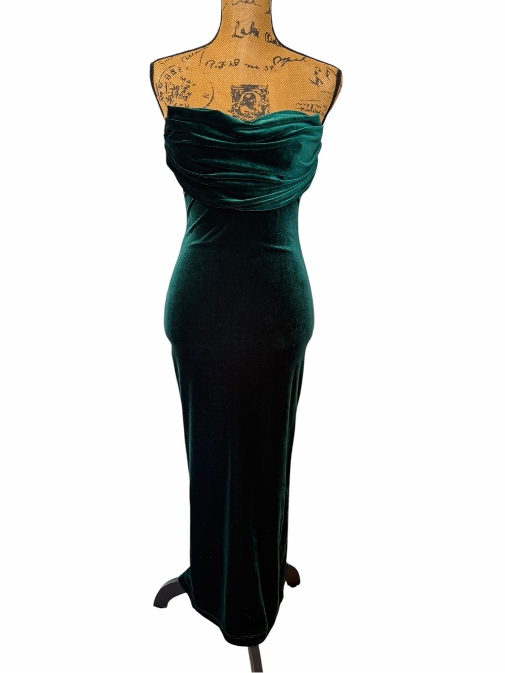JLUXLABEL Emerald Green Velvet Strapless Draped Midi Dress Size M - Picture 3 of 7
